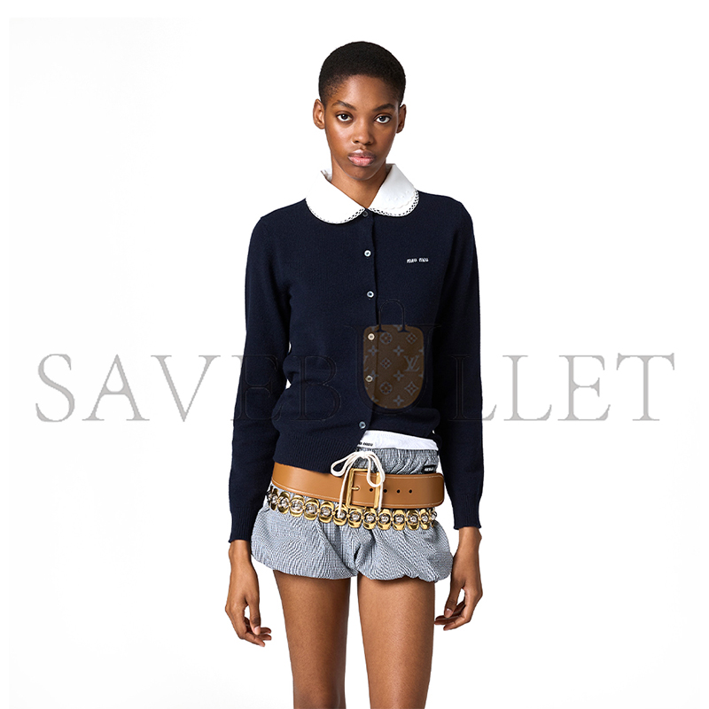 MIU MIU CASHMERE CARDIGAN WITH EMBROIDERED POPLIN COLLAR MMF01S MIU MIU CASHMERE CARDIGAN WITH EMBROIDERED POPLIN COLLAR MMF01S